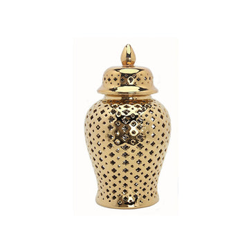 Hollow Ceramic Golden Ginger Jar