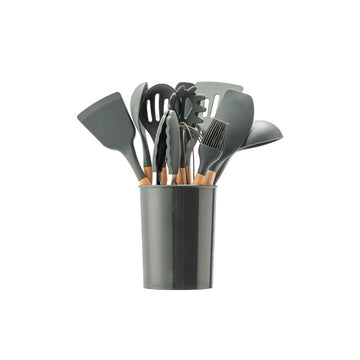 12Pcs/Set Wooden Handle Silicone Kitchen Utensils