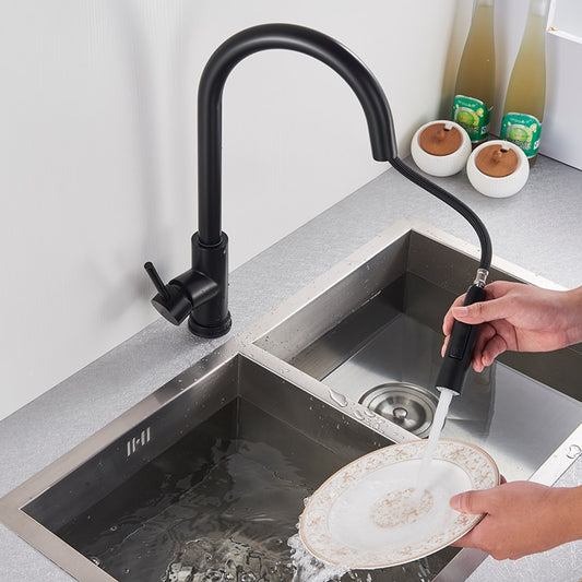 Two Function Single Handle Pull Out Black Kitchen Faucet